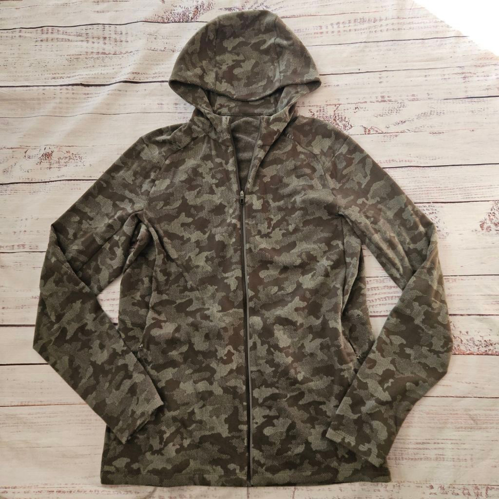 Lululemon Surge Warm Full Zip Hooded Camo Jacket Active Mens Large Green